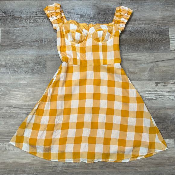 Autumn Adeigbo Robin Dress Yellow Gingham Bustier Size 4 Picnic Mini - Picture 1 of 10